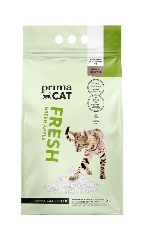 Fresh obuolių aromato kačių kraikas PRIMACAT, baltas, 5 L