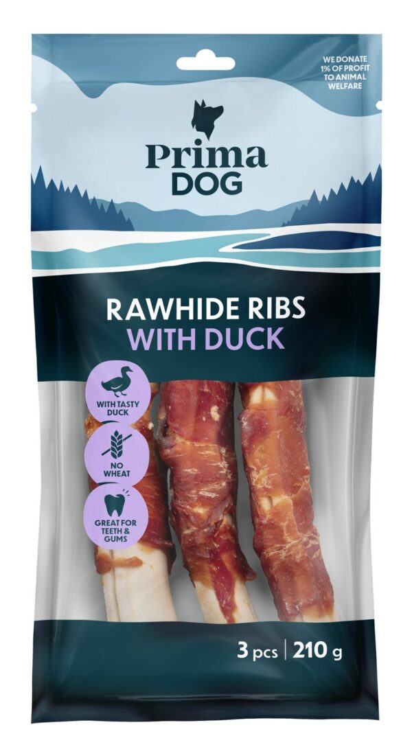 Žaliavinės odos šonkauliai su antiena PRIMADOG, 17cm, 210g, 3vnt