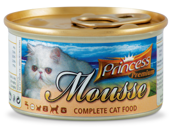 Šlapias maistas katėms PRINCESS PREMIUM MOUSSE su vištiena ir kalakutiena, 85 g