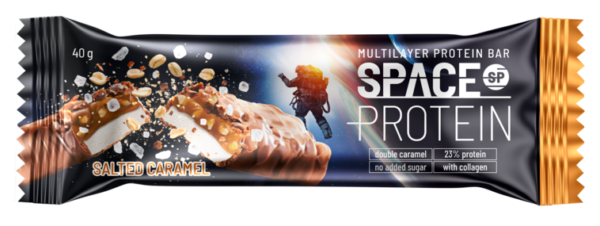 Sūrios karamelės skonio proteino batonėlis SPACE PROTEIN, 40 g