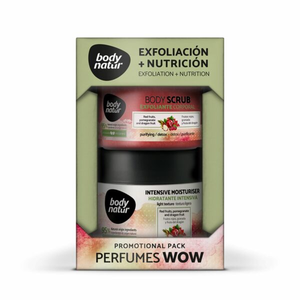 Rinkinys kūno priežiūrai su raudonais vaisiais  BODY NATUR: kūno šveitiklis 200ml + kremas kūnui 300ml