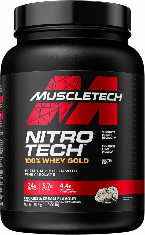 Baltymai MuscleTech Nitro-Tech, sausainių ir kremo skonio, 908 g