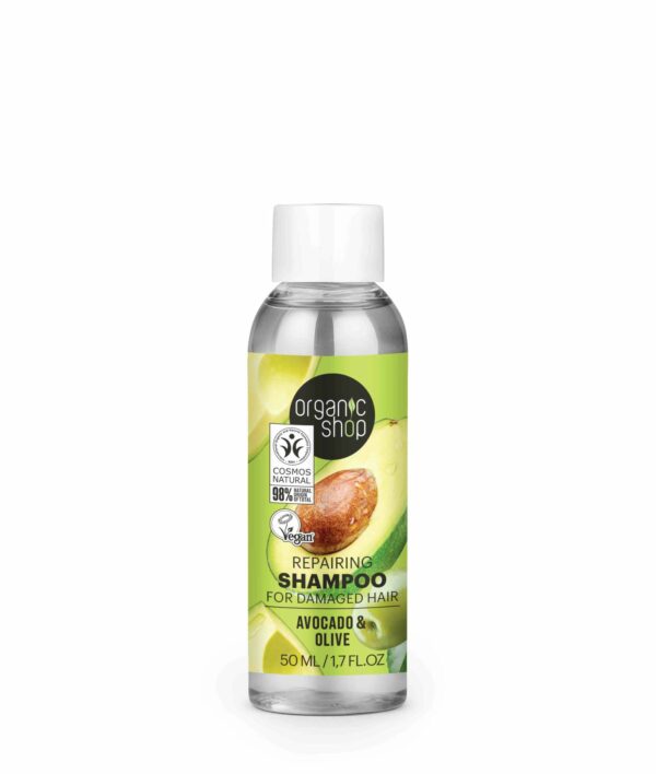 Šampūnas pažeistiems plaukams ORGANIC SHOP Avokadas ir alyvuogės, 50 ml