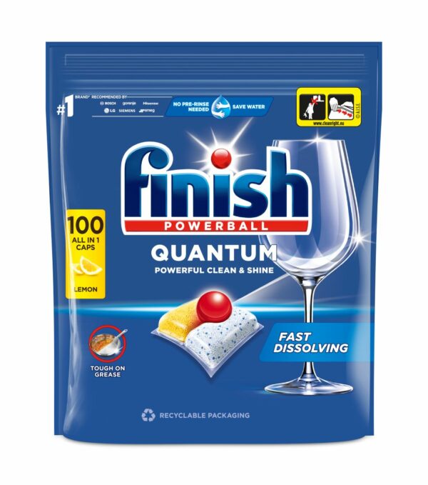 Tabletės indaplovėms FINISH Powerball Quantum Lemon, 100 vnt