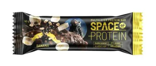 Proteino batonėlis SPACE PROTEIN daugiasluoksnis, tamsaus šokolado ir bananų skonio, 40 g