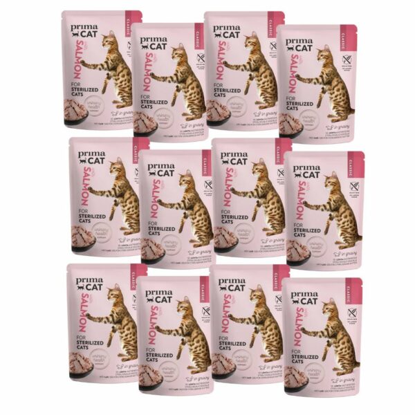 Lašiša padaže sterelizuotoms katėms PRIMACAT, 12 x 85 g
