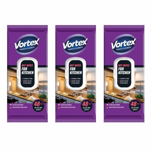 Buitinės drėgnos servetėlės VORTEX virtuvei, 48 vnt. x 3