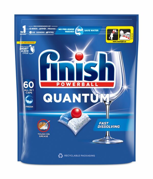 Indaplovių kapsulės FINISH Powerball Quantum Fresh, 60 vnt.