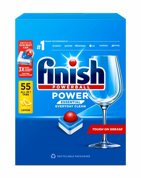 Indaplovių tabletės FINISH Powerball Power Essential Lemon, 55 vnt.