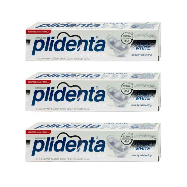 Dantų pasta su hialurono rūgštimi PLIDENTA Total White, 3 x 75 ml