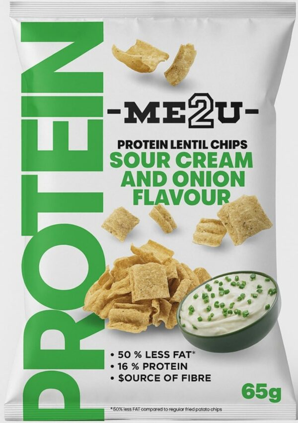 Užkandis ME2U Protein Lentil Chips Sour Cream & Onion, 65g