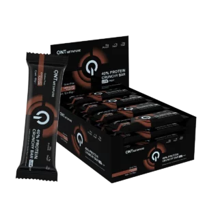 Baltyminiai batonėliai QNT 40% Protein Crunchy, šokoladinis, 65 g x 12 vnt.