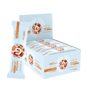 Traškūs baltyminiai batonėliai QNT Joy, karamelės skonio, 60 g x 12 vnt.