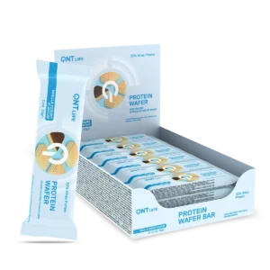 Baltyminiai vafliai QNT, Protein 32%, vanilinio jogurto skonio, 35 g x 12 vnt.